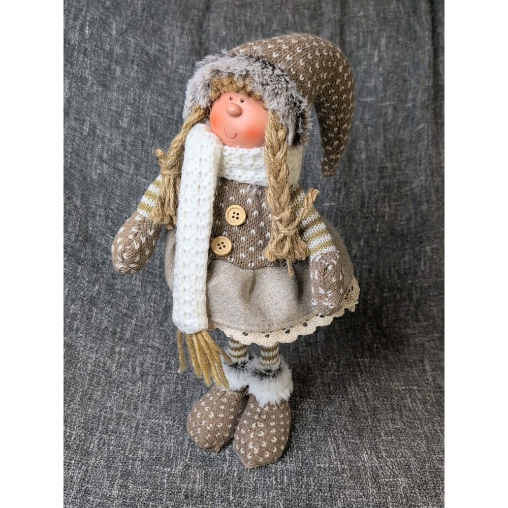 Northlight 12" Christmas Girl Figurine Brown & White Winter Tabletop Decor Holid